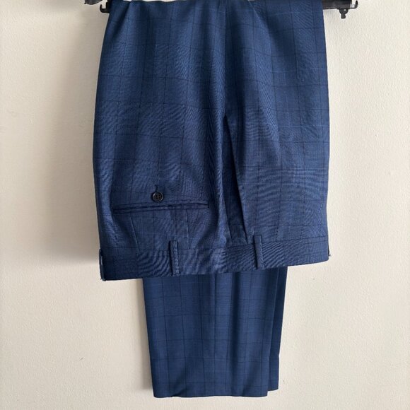 $2500 Canali Windowpane Blue Checked Suit - Size 46. Pants 38x31 - Picture 8 of 14
